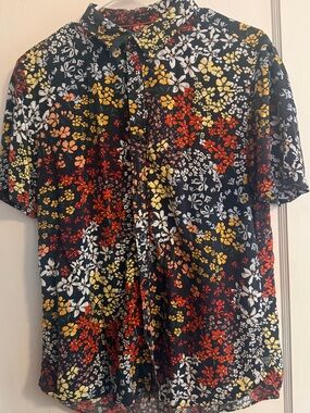 Guess Black Floral Shirt with Red, Yellow & White Flowers